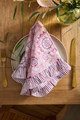Terrain Ruffle Block Print Napkins - Thumbnail 2