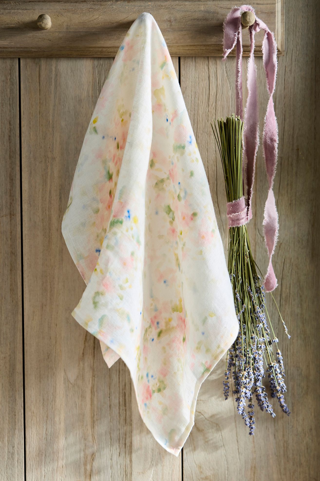 Watercolor Blooms Linen Dish Towel - Pink, One Size