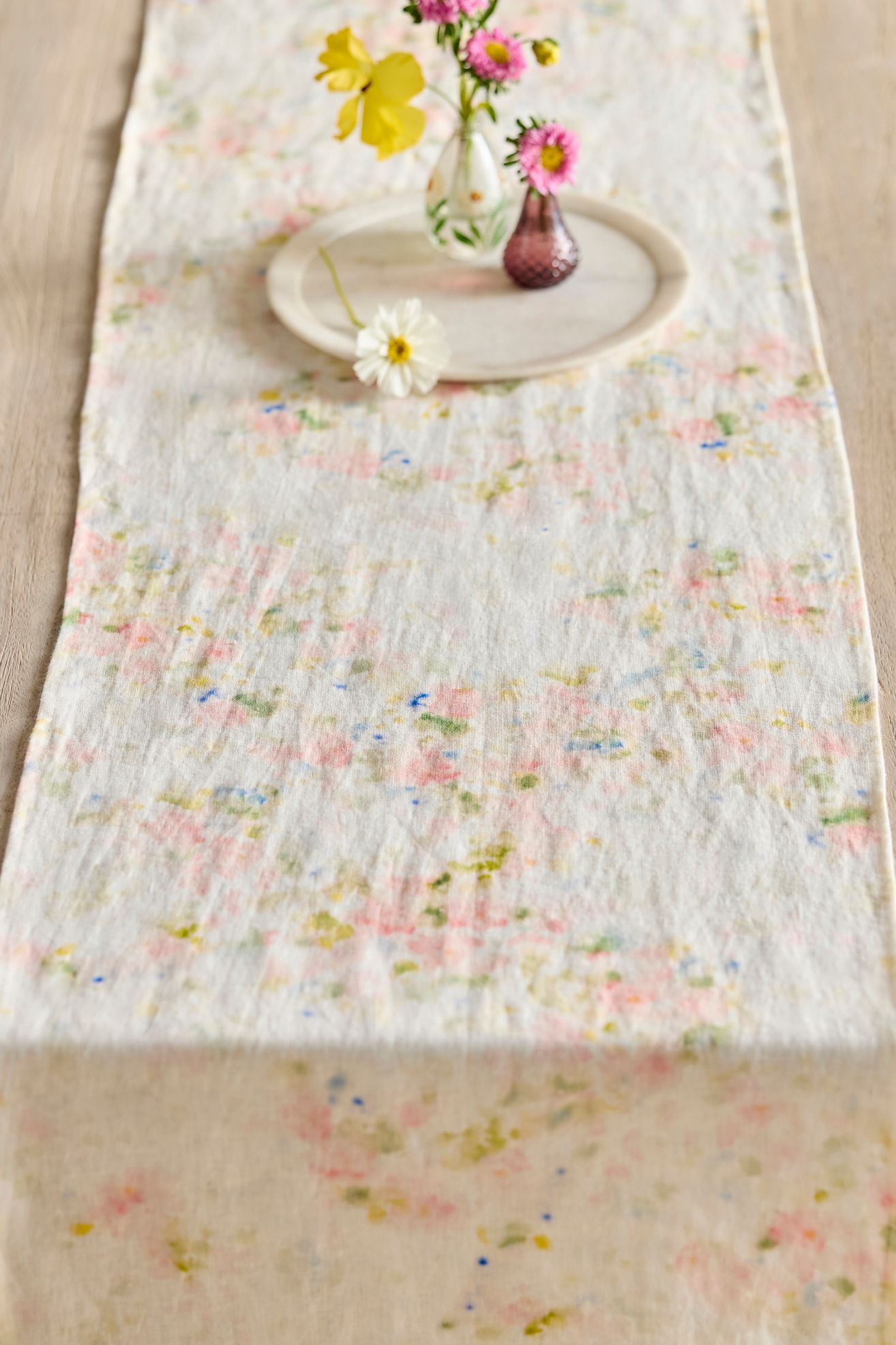 Watercolor Blooms Linen Runner - Pink, One Size