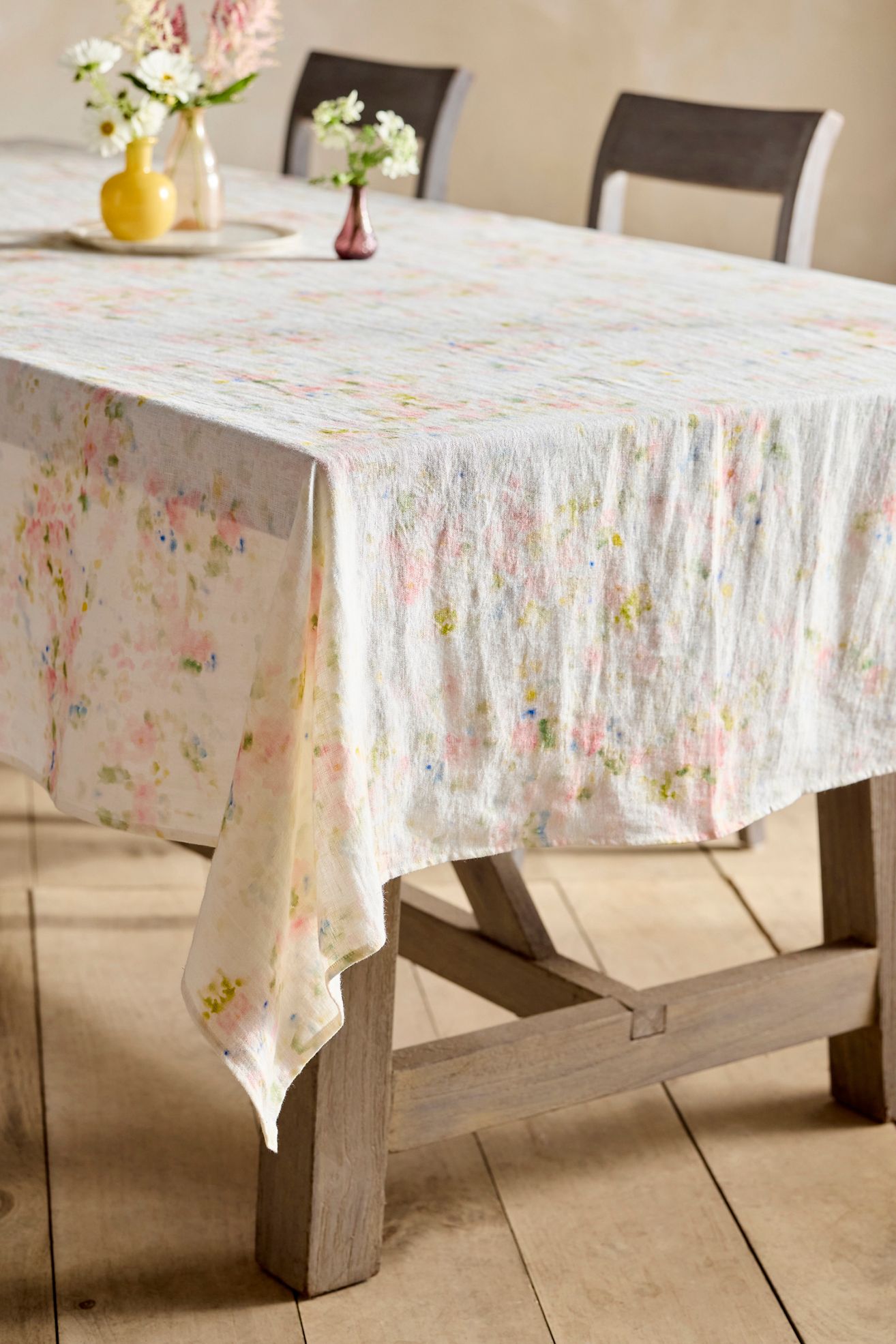 Watercolor Blooms Linen Tablecloth - Pink, One Size