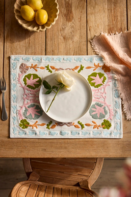 Colorful Crewel Stitch Cotton Placemat