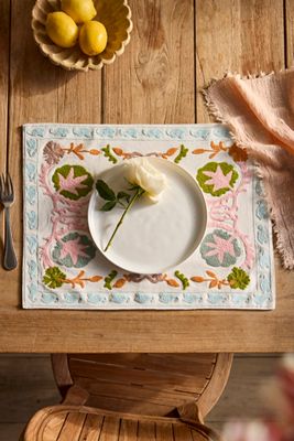 Colorful Crewel Stitch Cotton Placemat