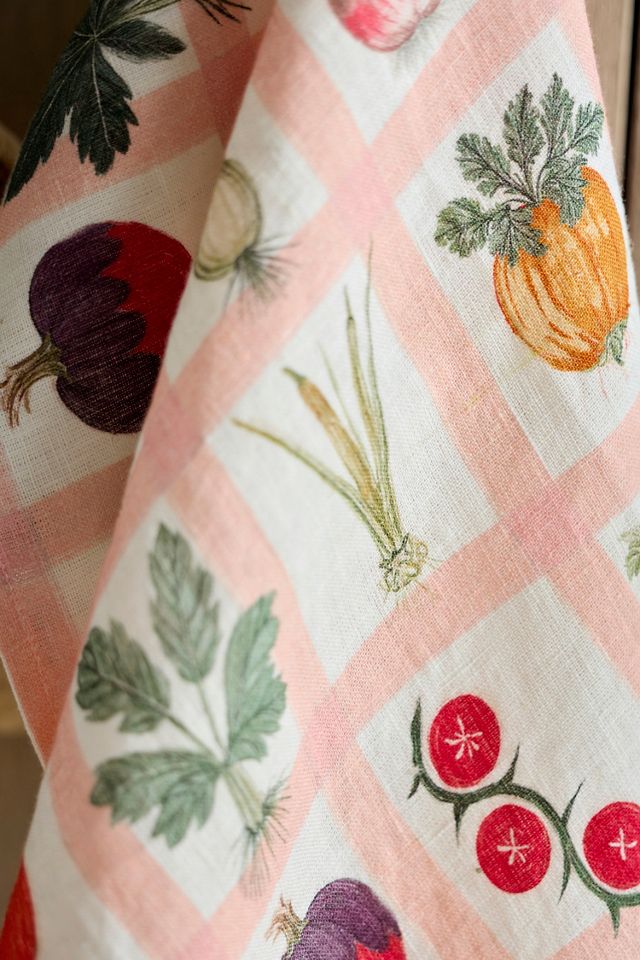 Veggie Grid Linen Dish Towel #1