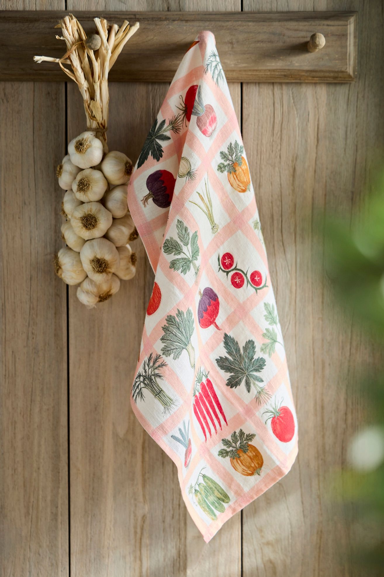 Veggie Grid Linen Dish Towel - Salmon, Standard, One Size