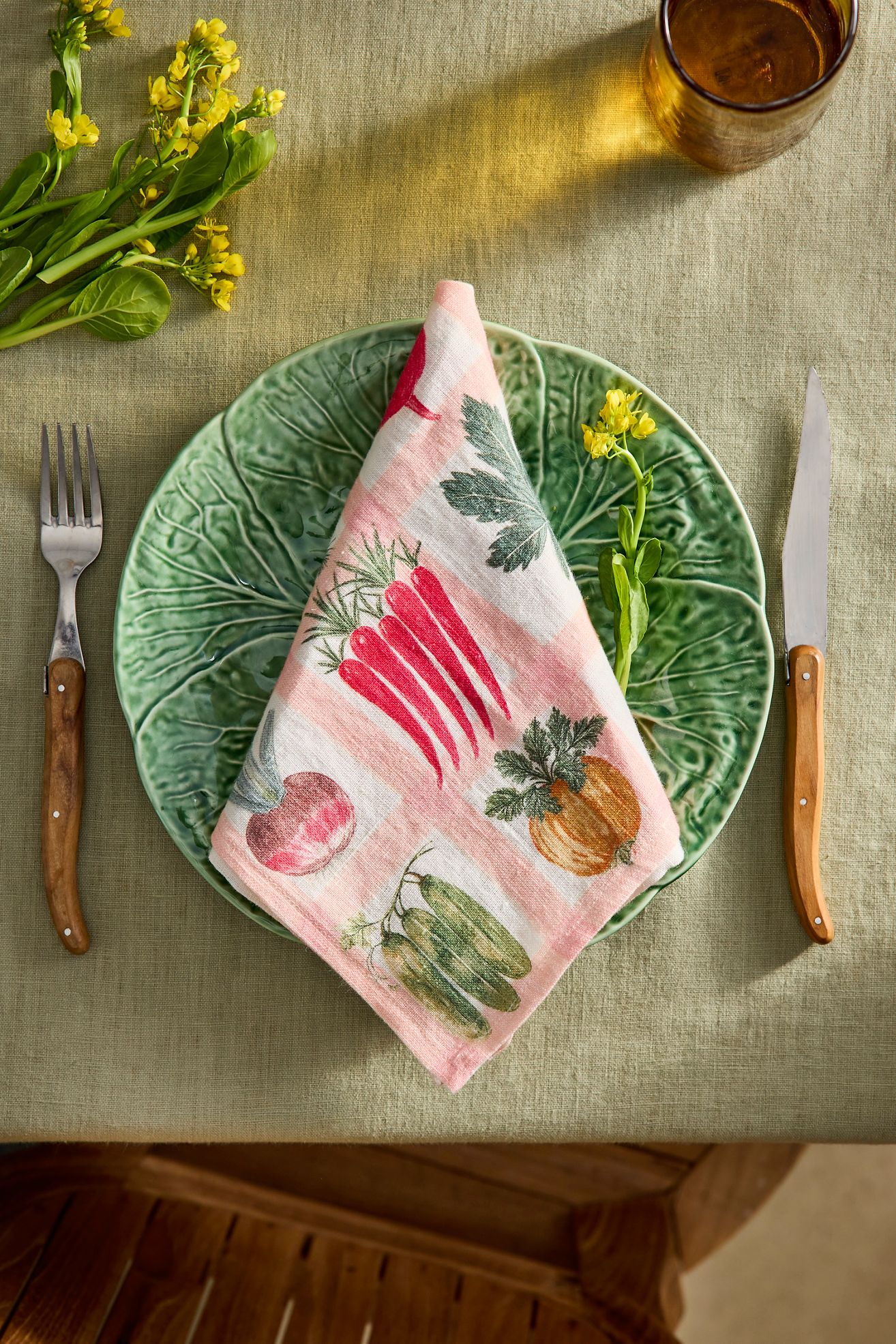 Veggie Grid Linen Napkins, Set of 2 - Salmon, One Size