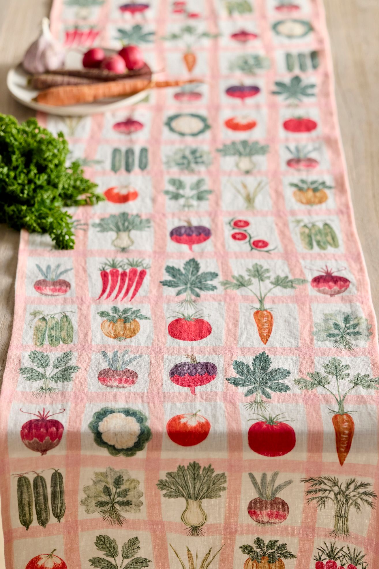 Veggie Grid Linen Runner - Salmon, Standard, One Size