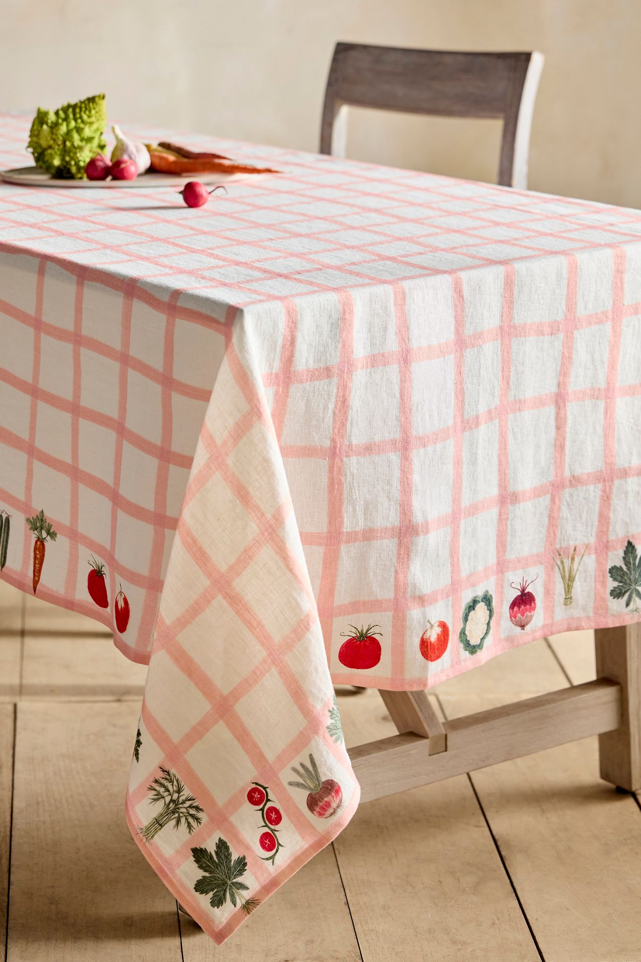 Veggie Grid Linen Tablecloth - Salmon, One Size