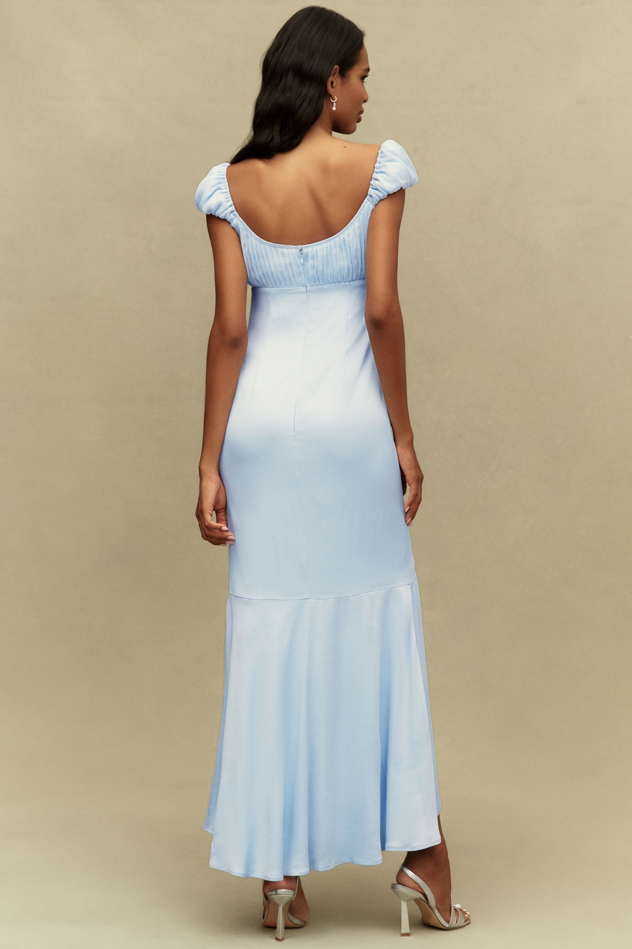 BHLDN Maya Cap-Sleeve Satin Maxi Dress