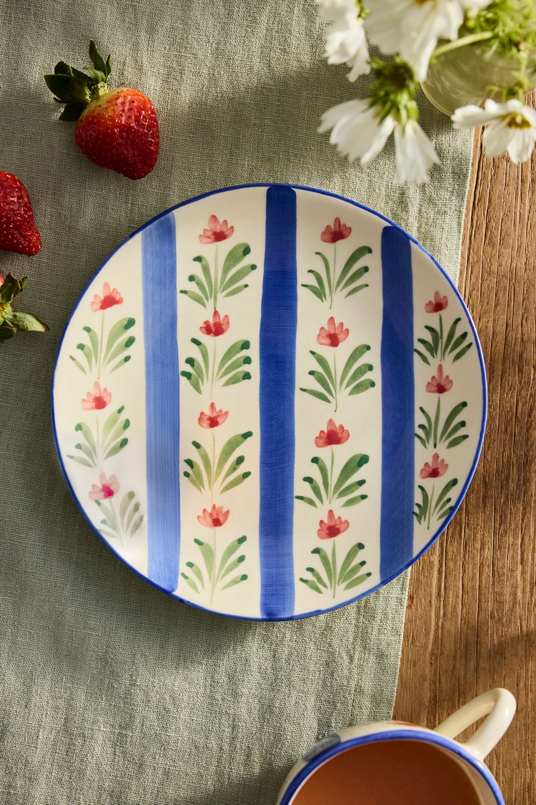 Floral Stripe Stoneware Side Plate - White, One Size