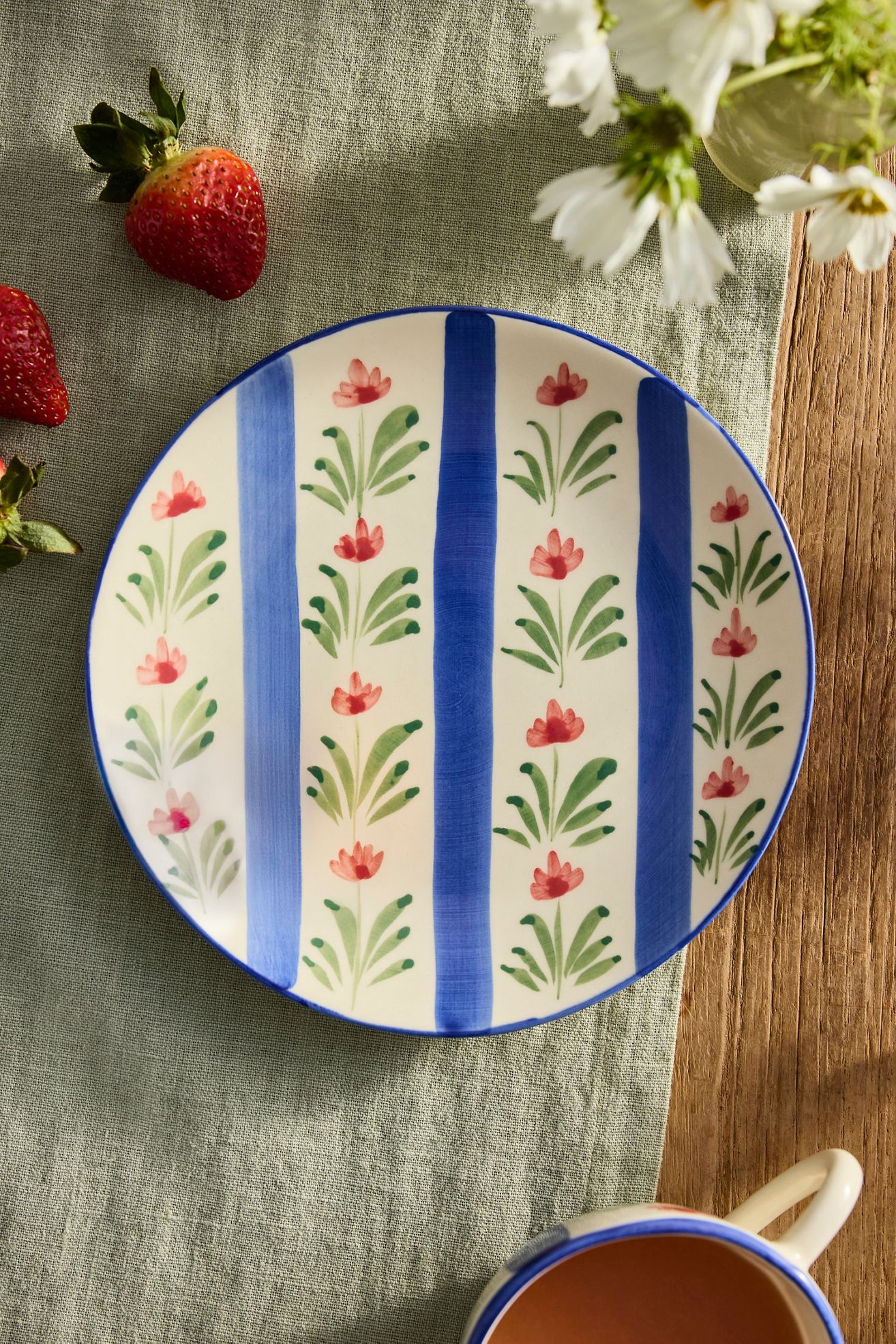 Floral Stripe Stoneware Side Plate - White, One Size