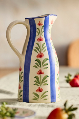 Floral Stripe Stoneware Pitcher
