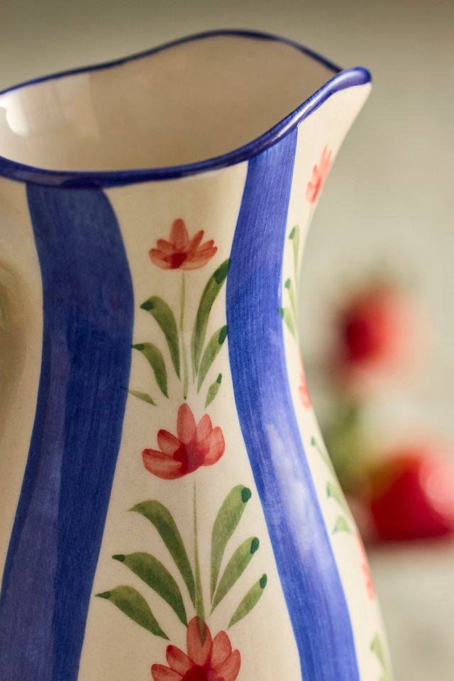 Floral Stripe Stoneware Pitcher #1