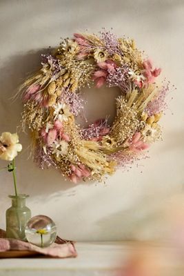 Dutch Field Mix Dried Wreath, Blush