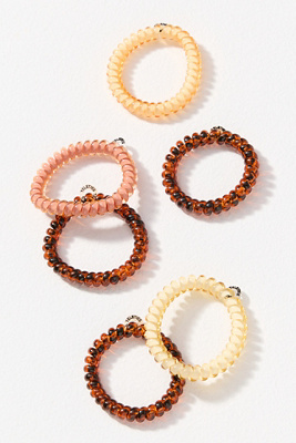 Teleties Small Coil Hair Ties, Set Of 6 In Brown