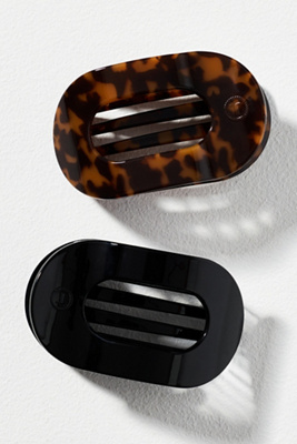 Teleties Medium Flat Round Hair Claw Clips, Set Of 2 In Brown