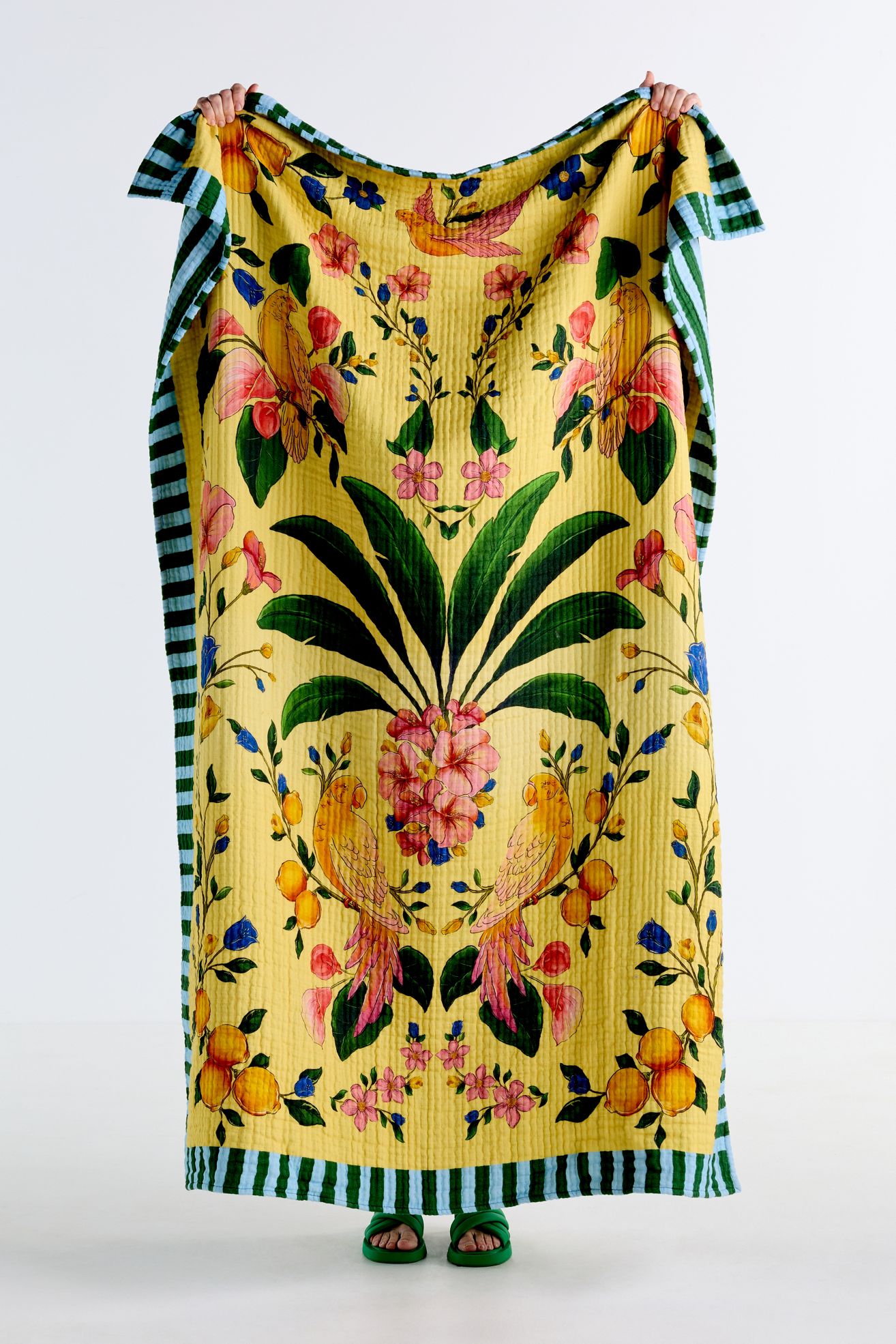 Farm Rio x Anthropologie Cotton Printed Throw - Yellow, 50" x 70"