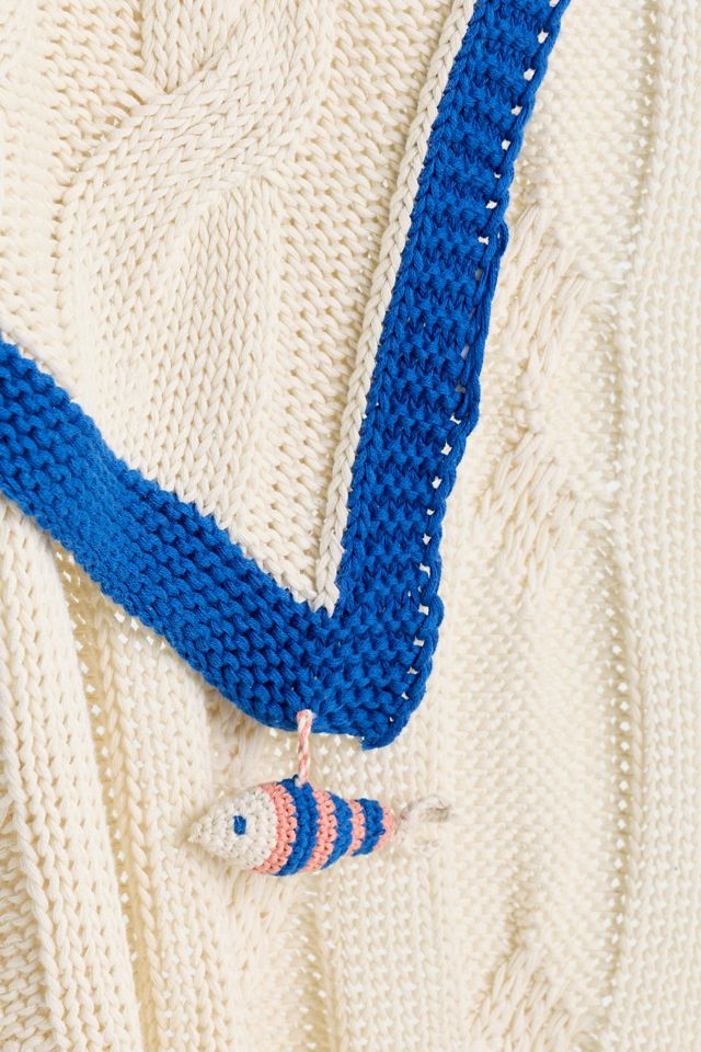 Juni Cotton Knit Fish Charm Throw Blanket #1