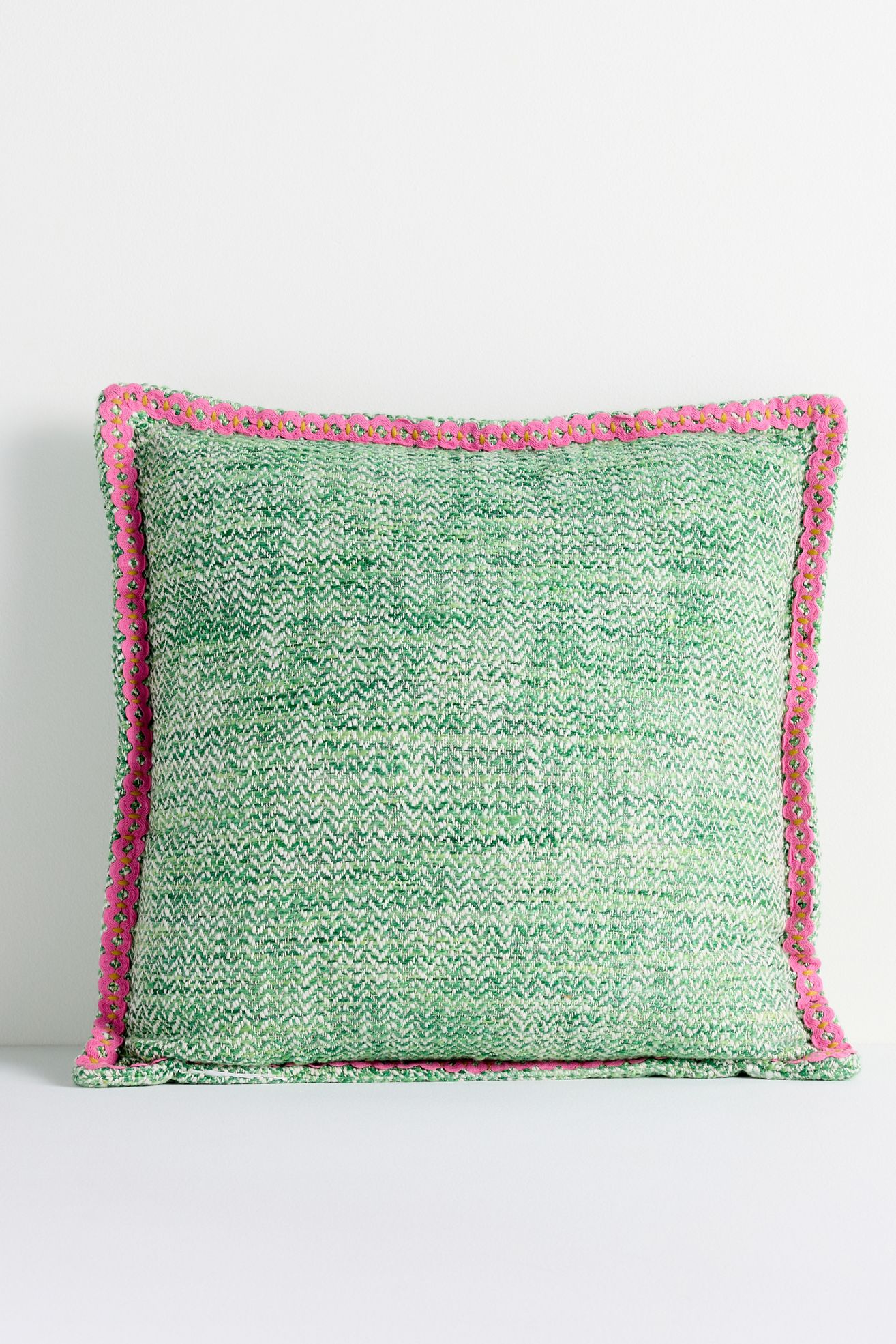 Bermuda Woven Embellished Edge Indoor/Outdoor Pillow - Green, 18" X 18"