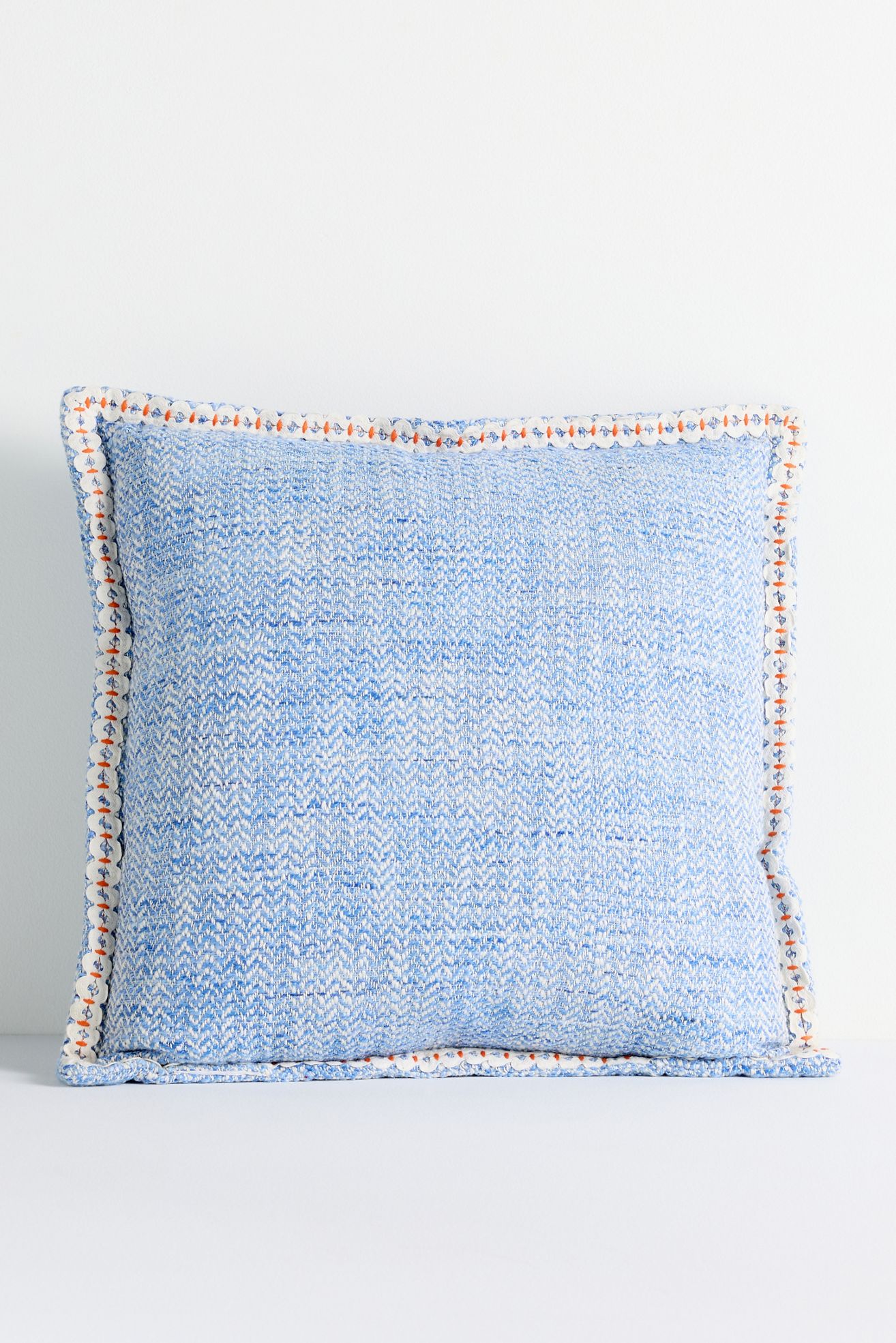 Bermuda Woven Embellished Edge Indoor/Outdoor Pillow - Blue, 18" X 18"