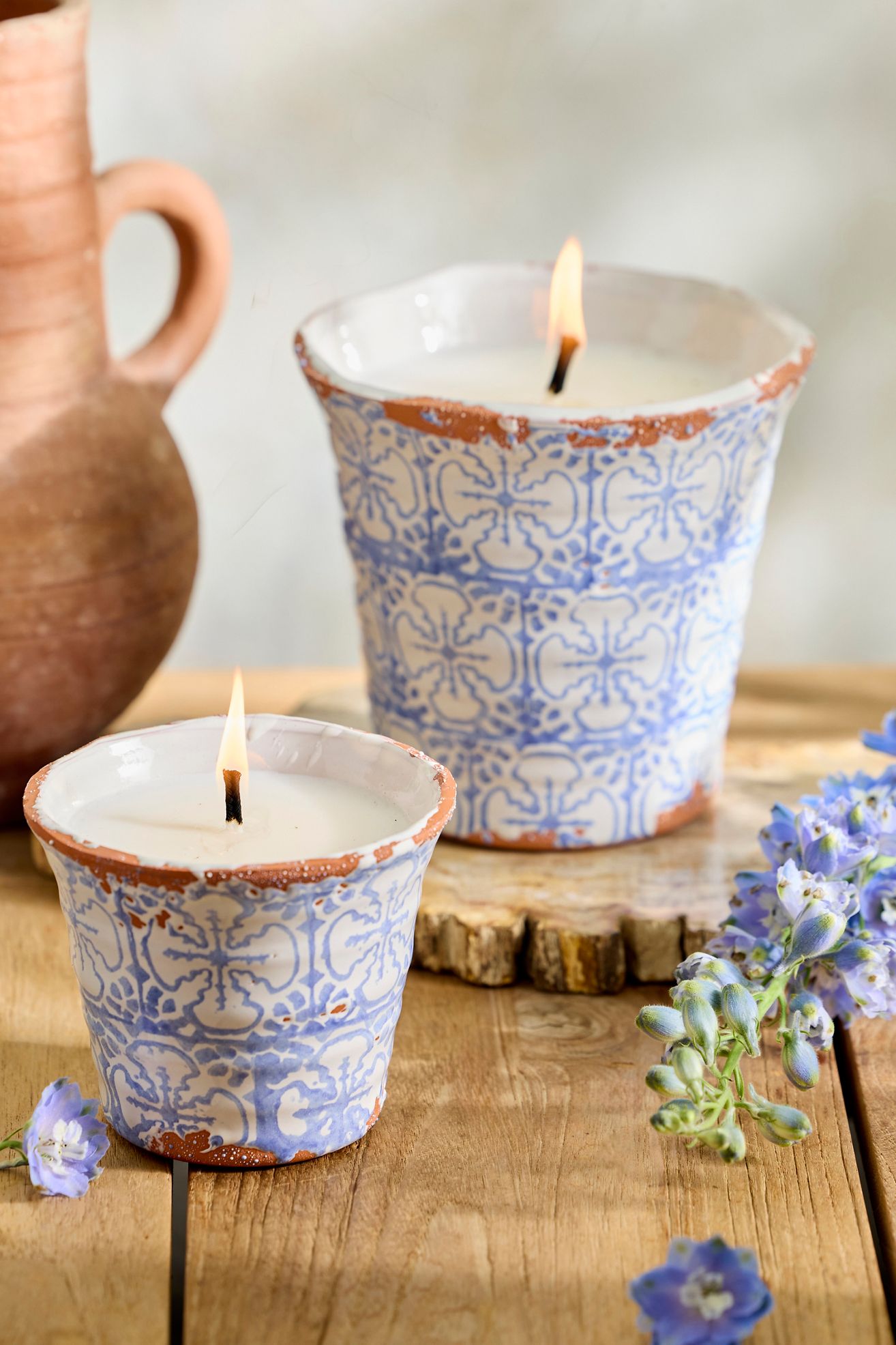 Block Print Citronella Candle, Blue - Light Blue, M