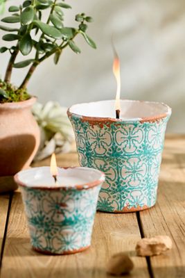 Block Print Citronella Candle, Turquoise