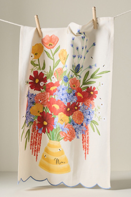 Anthropologie Beehive Cotton Dishtowel In White