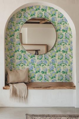 Sunday Social Scene Bloom Bloom Baby Hydrangea Grasscloth Wallpaper