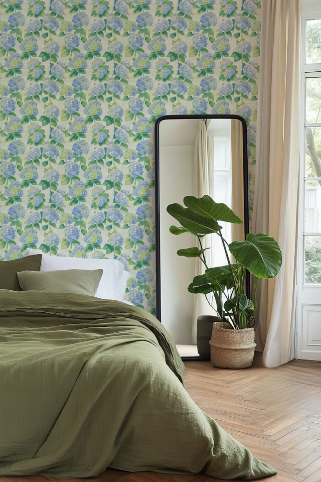 Sunday Social Scene Bloom Bloom Baby Hydrangea Grasscloth Wallpaper #2