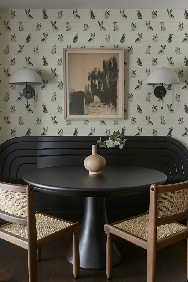 Sunday Social Scene Dogs On The Run Frenchie Grasscloth Wallpaper #1