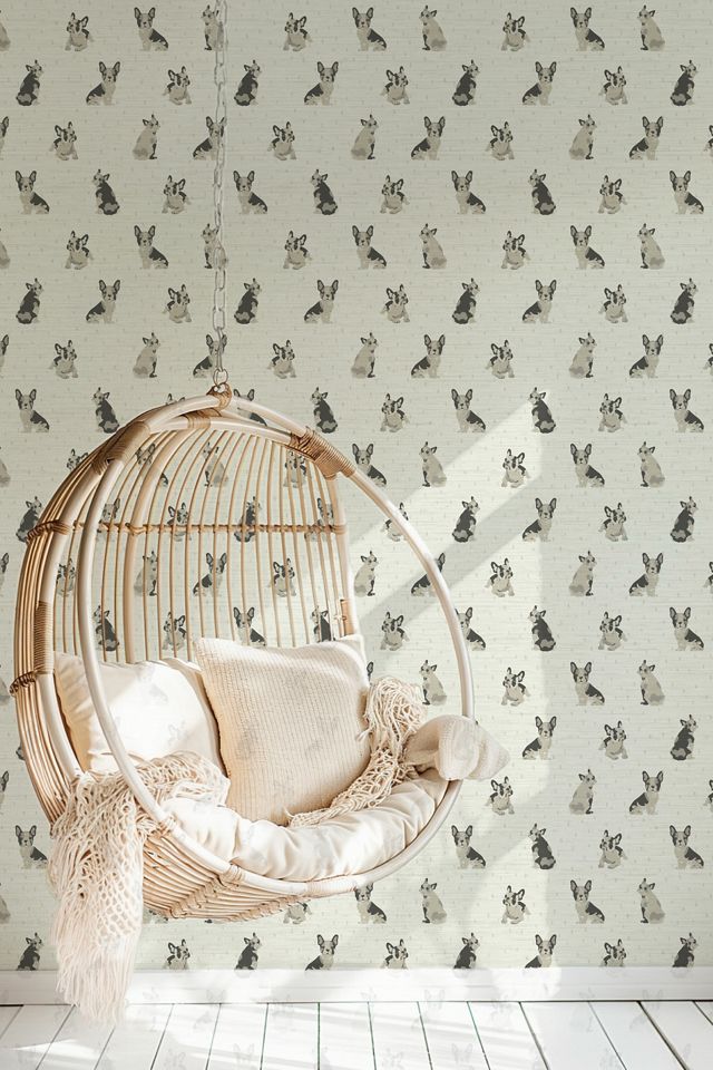 Sunday Social Scene Dogs On The Run Frenchie Grasscloth Wallpaper #3
