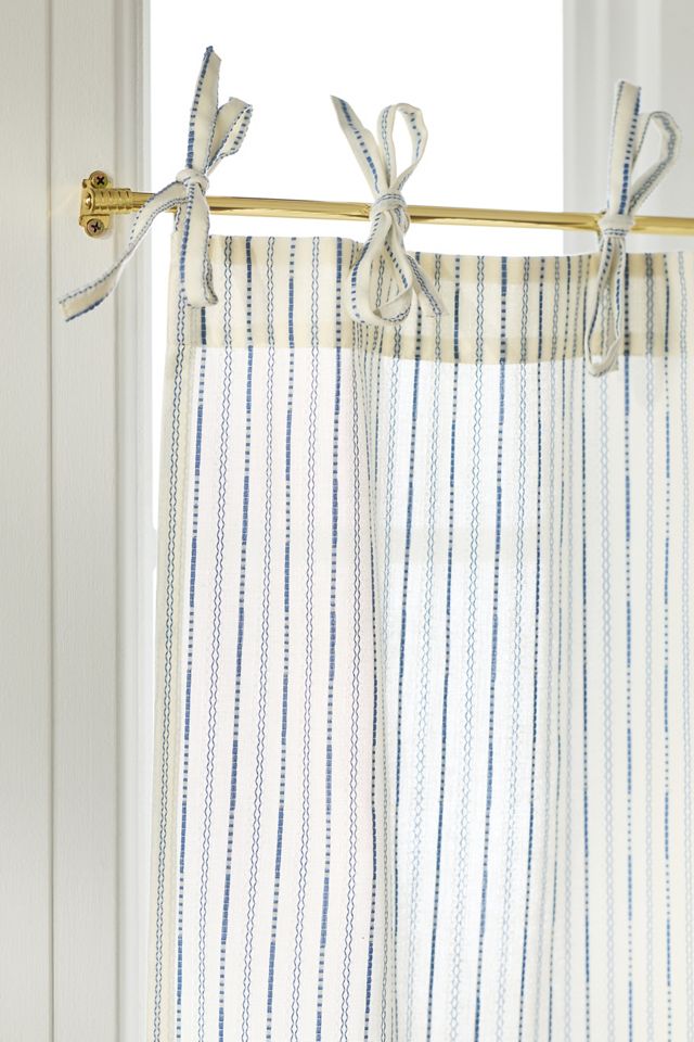 Karin Woven Cotton Blend Striped Tie-Top Cafe Curtain, Set of 2 #1