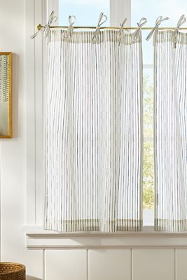 Karin Woven Cotton Blend Striped Tie-Top Cafe Curtain, Set of 2