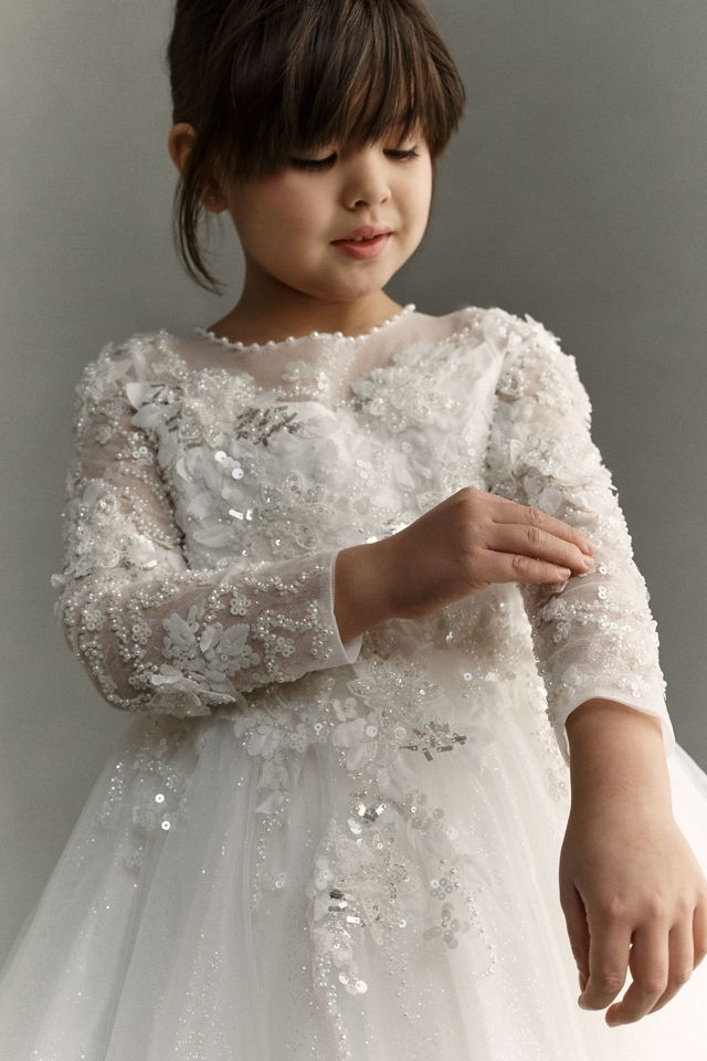Princess Daliana Sheer Long-Sleeve Flower Girl Dress #1