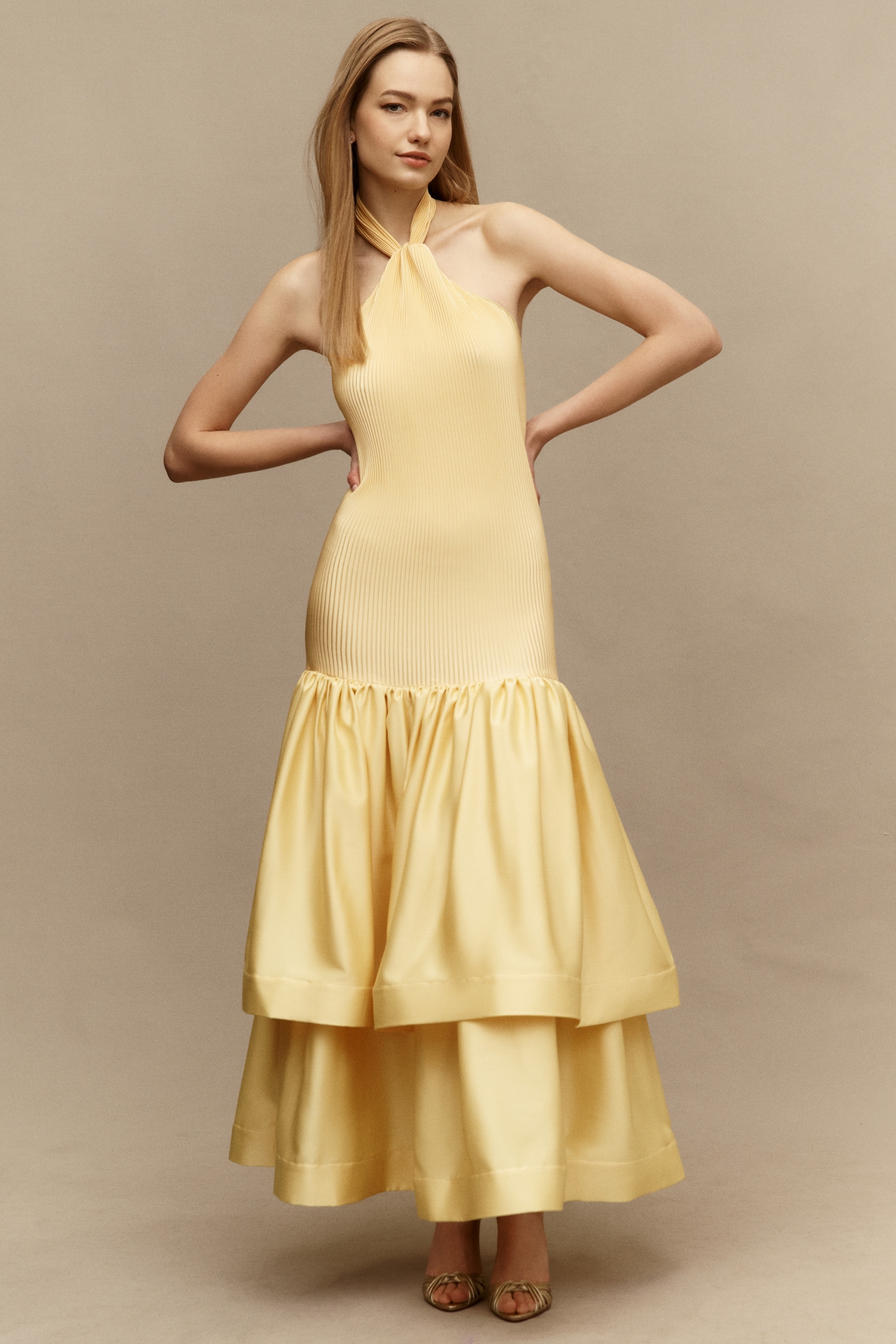 L'IDÉE Rumore Halter Drop-Waist Gown