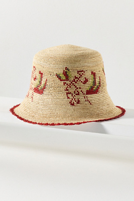 Freya Calla Embroidered Straw Bucket Hat | Anthropologie