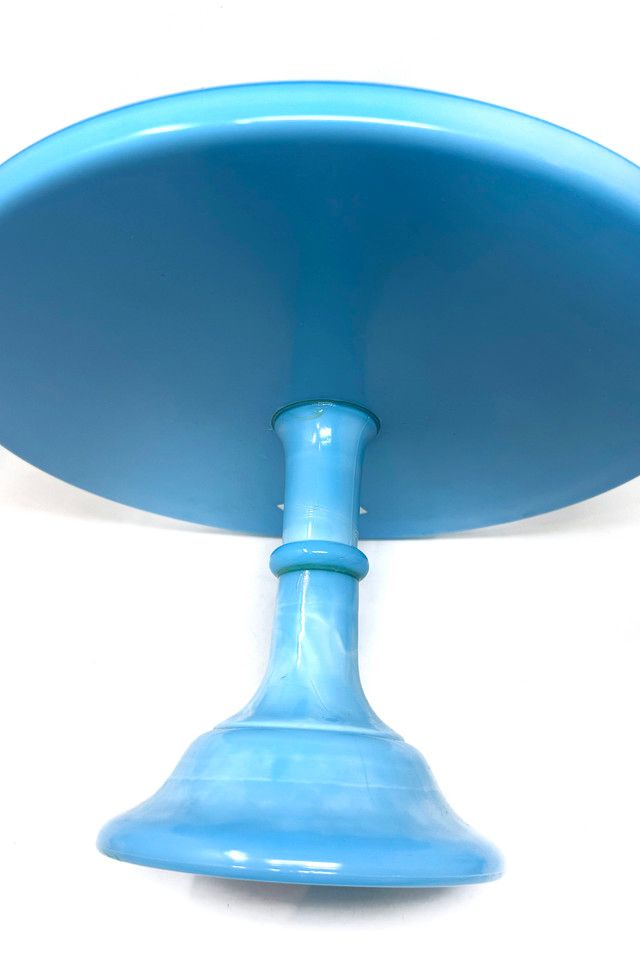 Old Flame Candle Co. Vintage Blue Milk Glass Cake Stand #2