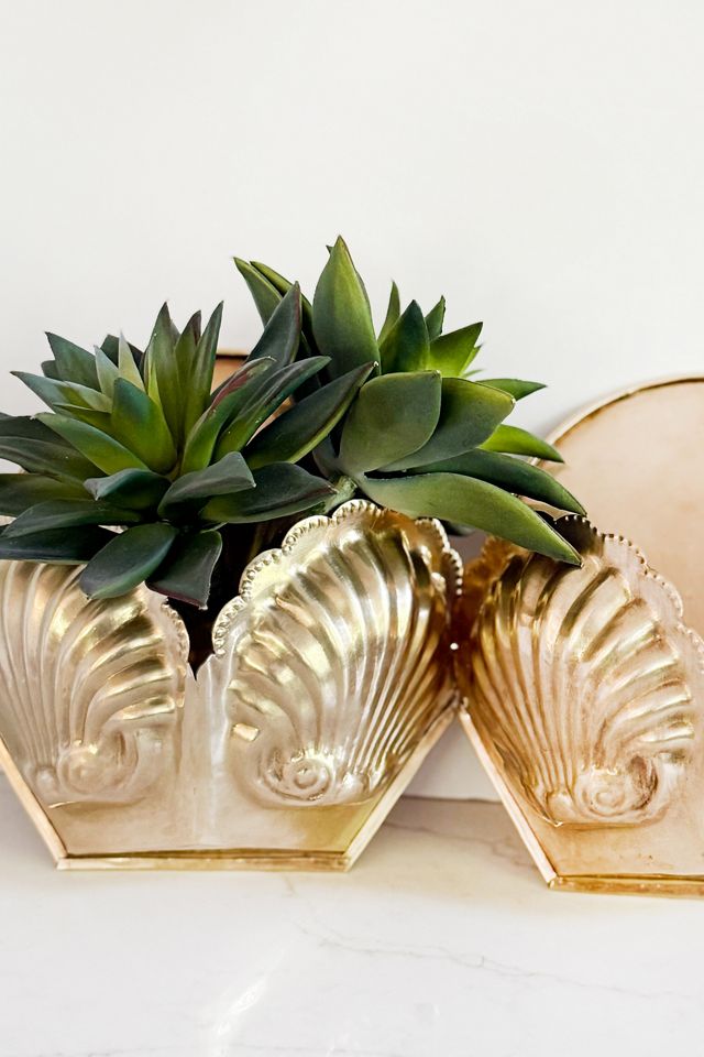 Old Flame Candle Co. Vintage MCM Brass Clam Shell Sconce Set #1