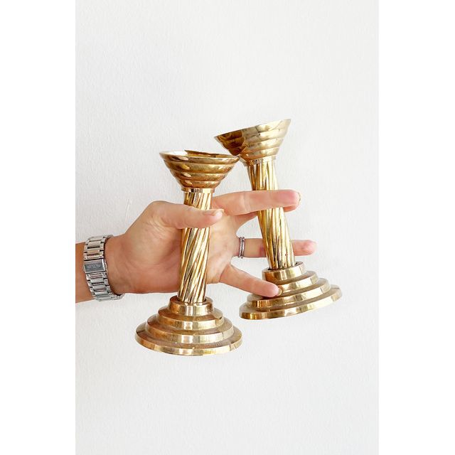 Old Flame Candle Co. Vintage 1960s Brass Candlestick Holders #2