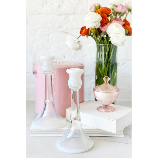 Old Flame Candle Co. Vintage MCM Opalescent Candlestick Holders #1