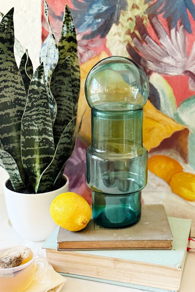 Old Flame Candle Co. Vintage Turquoise Federal Glass Bubble Jar #2