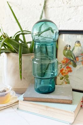 Old Flame Candle Co. Vintage Turquoise Federal Glass Bubble Jar