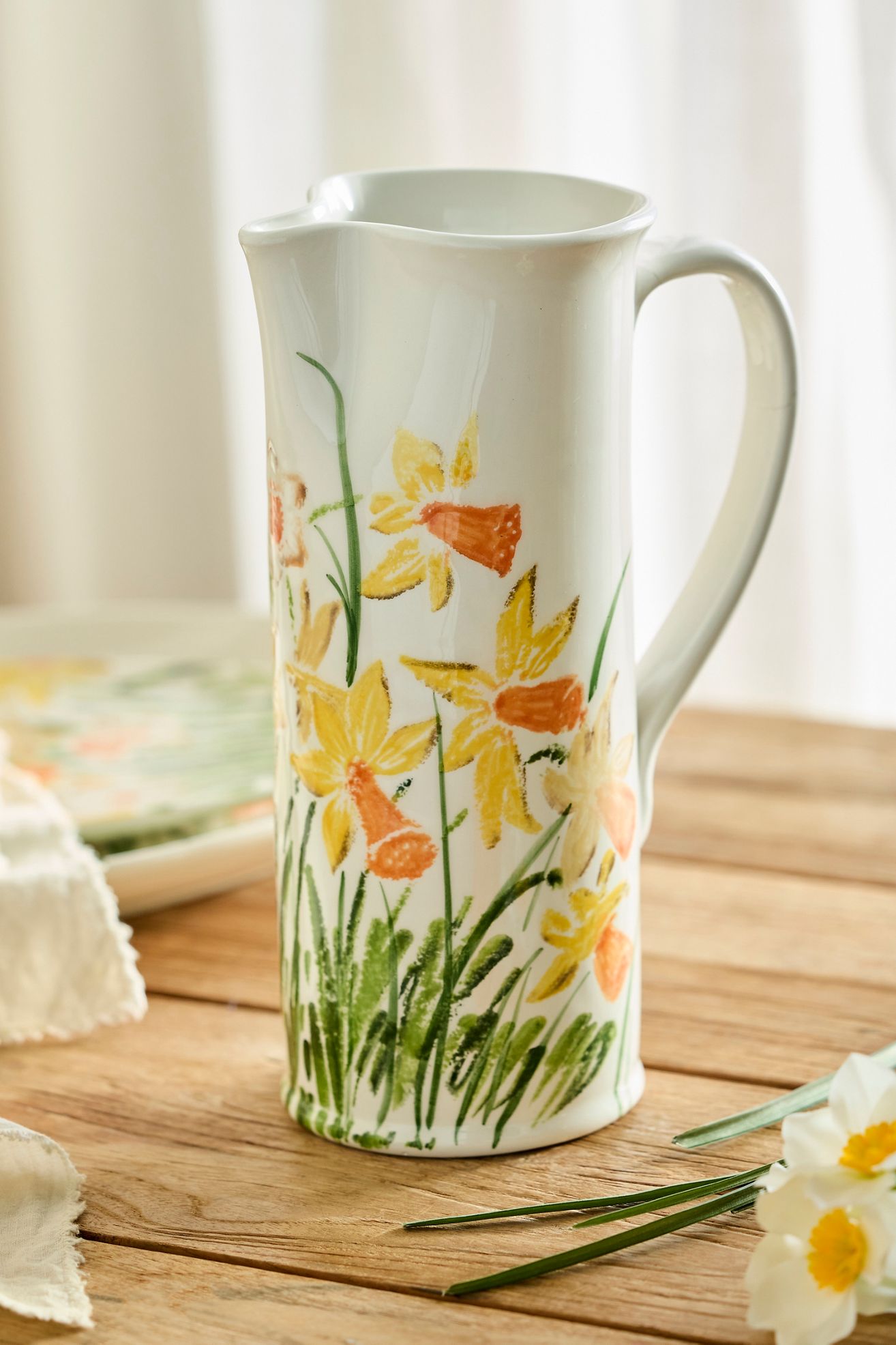 Daffodil Stoneware Pitcher - White, One Size