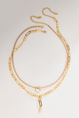Linked Crystal Layering Necklaces, Set of 2