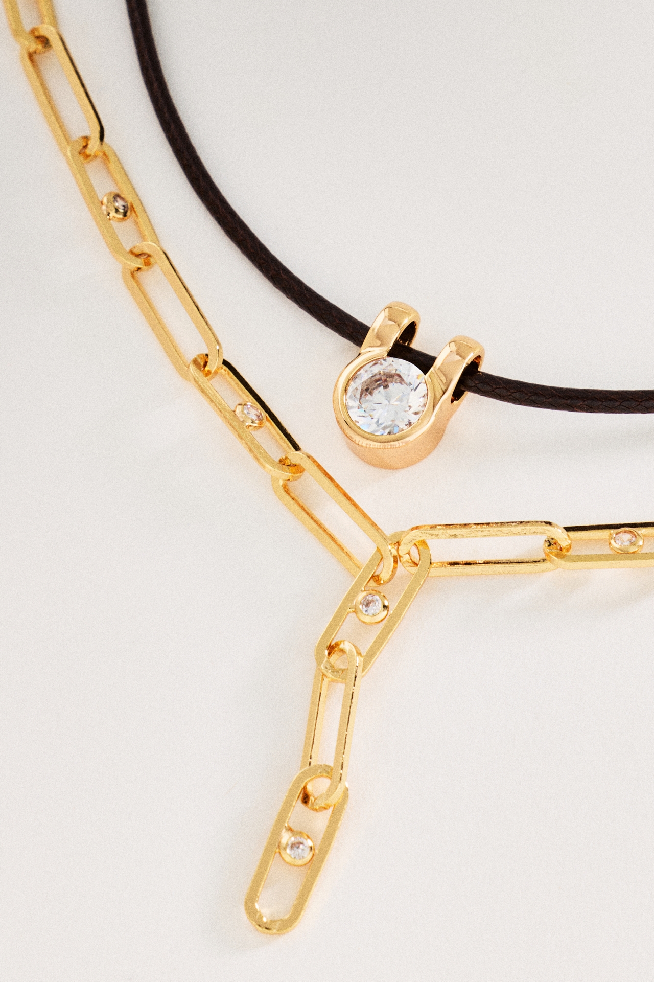 Linked Crystal Layering Necklaces, Set of 2