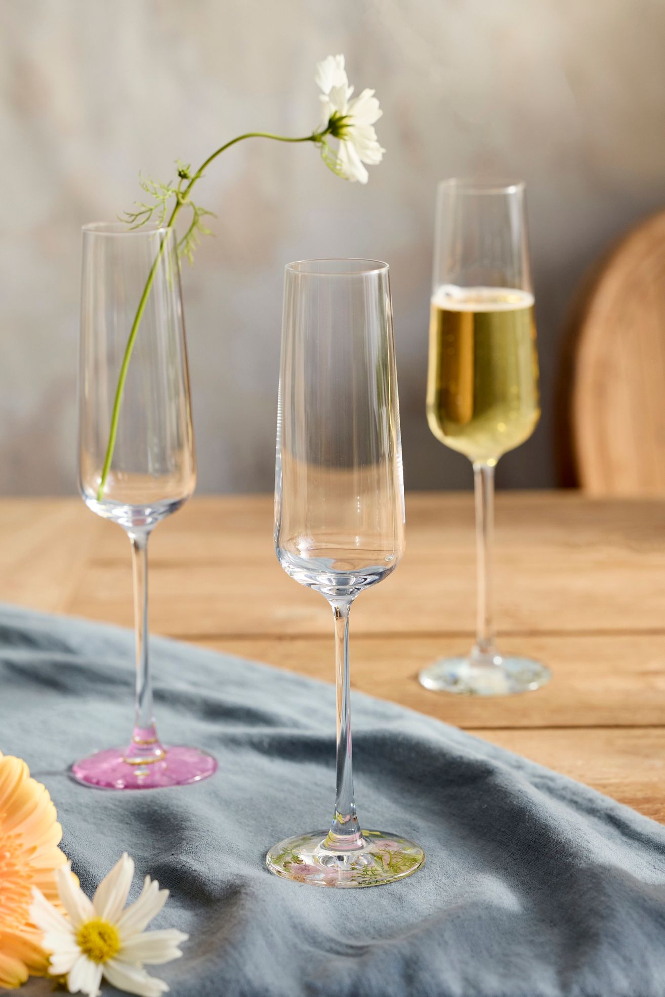Pressed Floral Flutes, Set of 2 - Blue, One Size