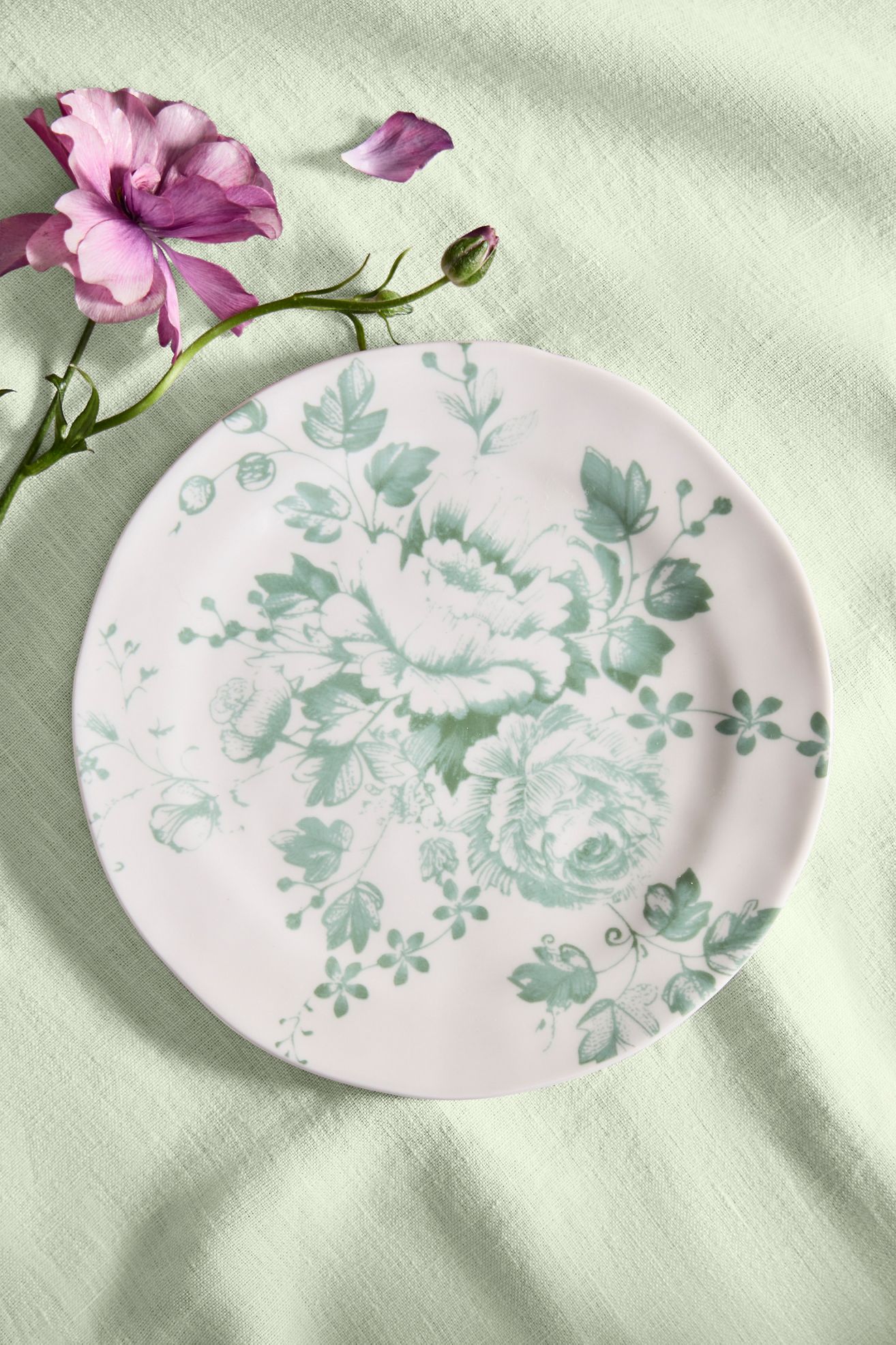 Blooming Transferware Side Plate - White, Standard, One Size