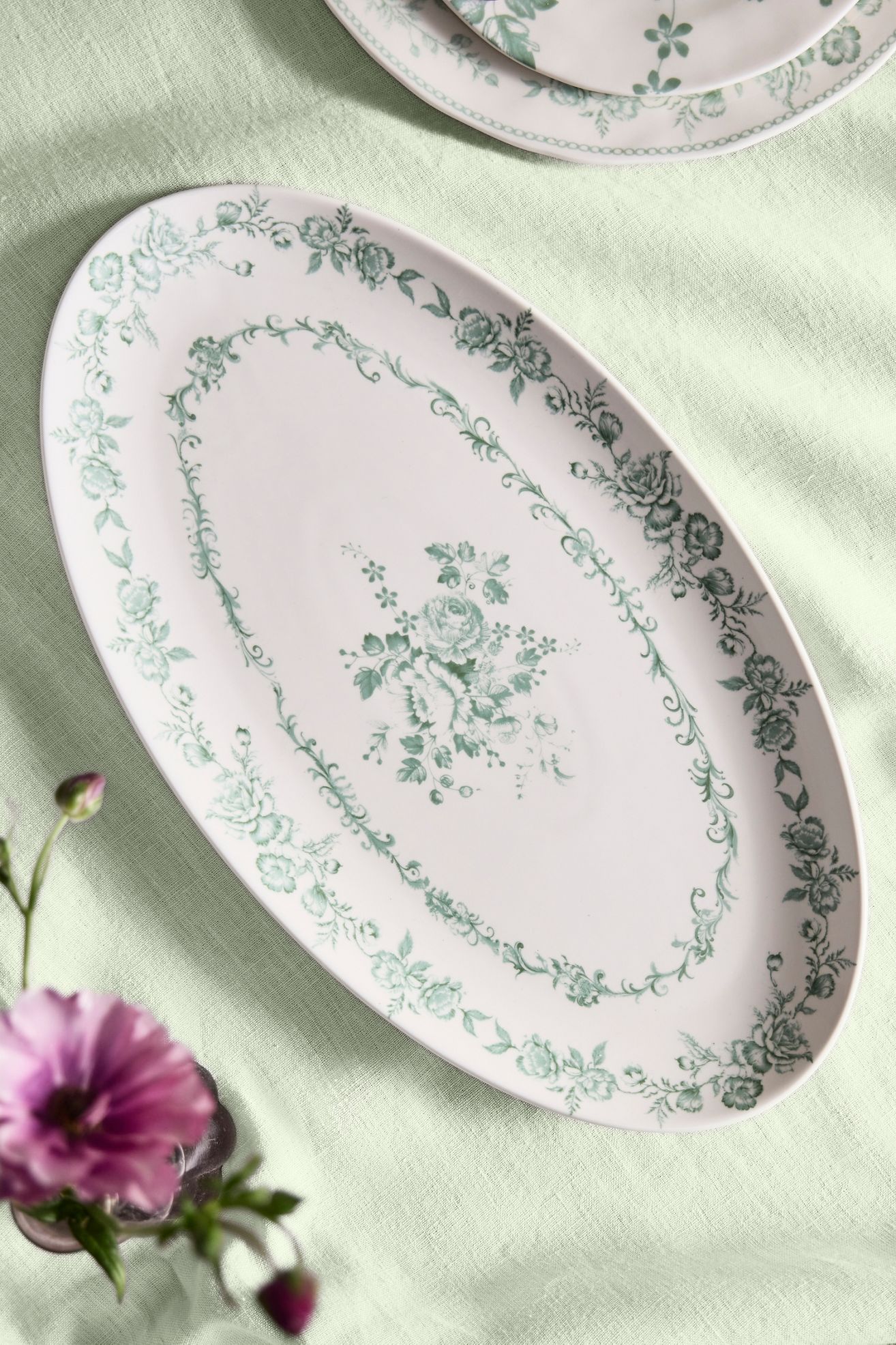 Blooming Transferware Serving Platter - White, Standard, One Size