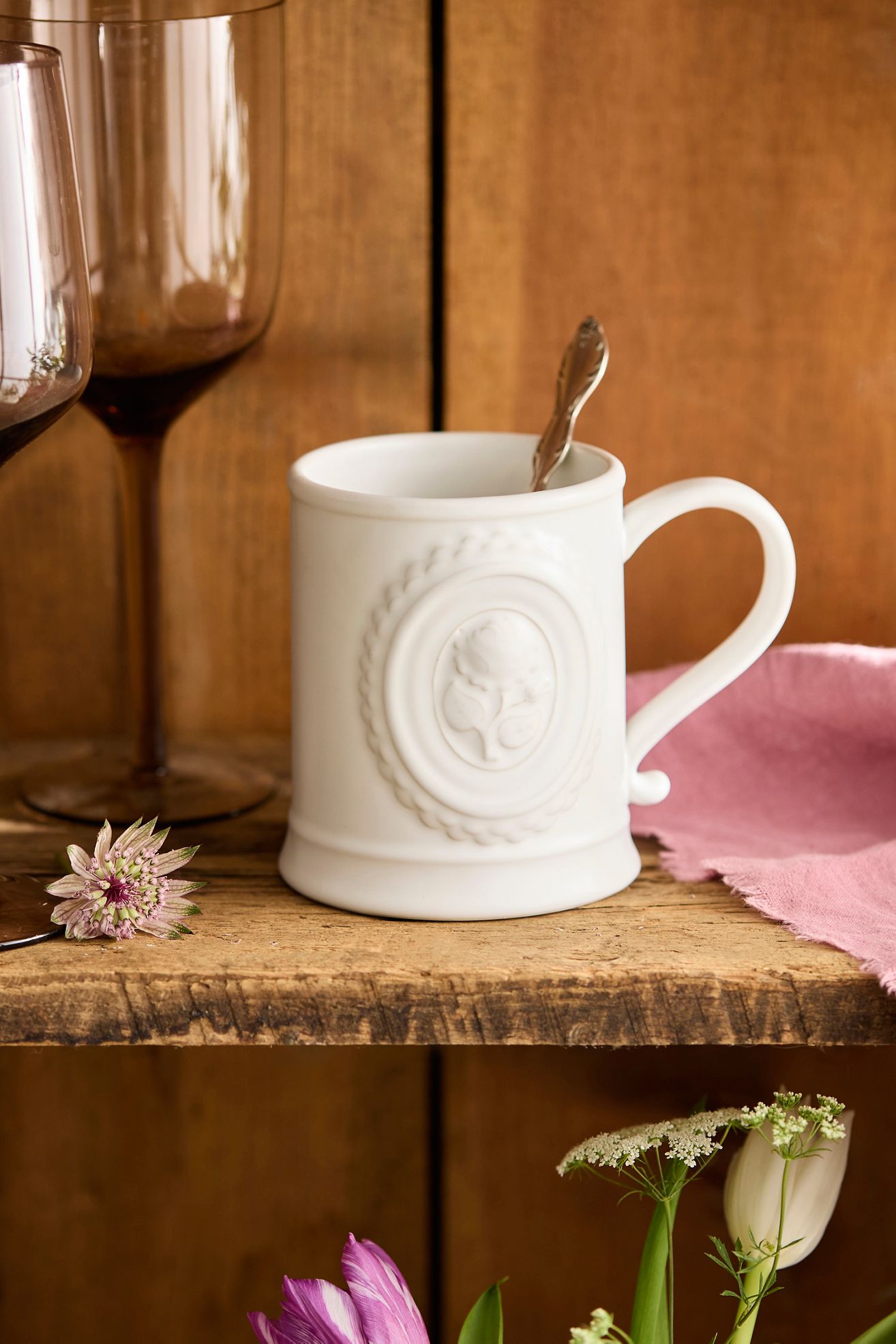 Valentine Cameo Stoneware Mug, Floral - White, Standard, One Size