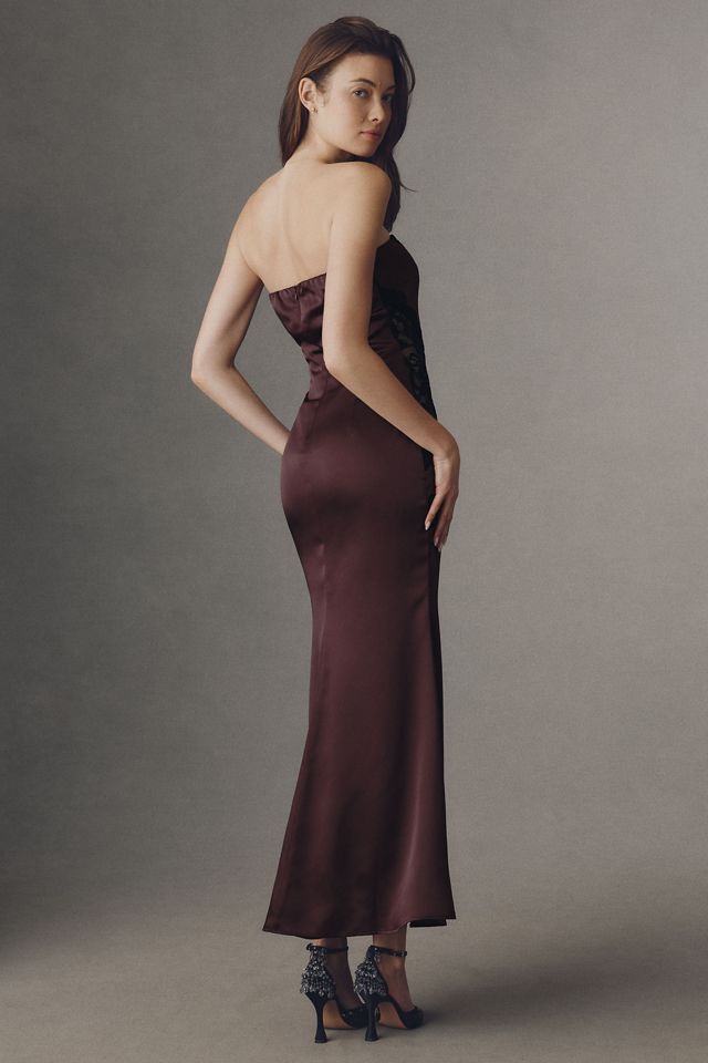 Vestido Maxi de Satén con Encaje sin Tirantes Mare Mare #1