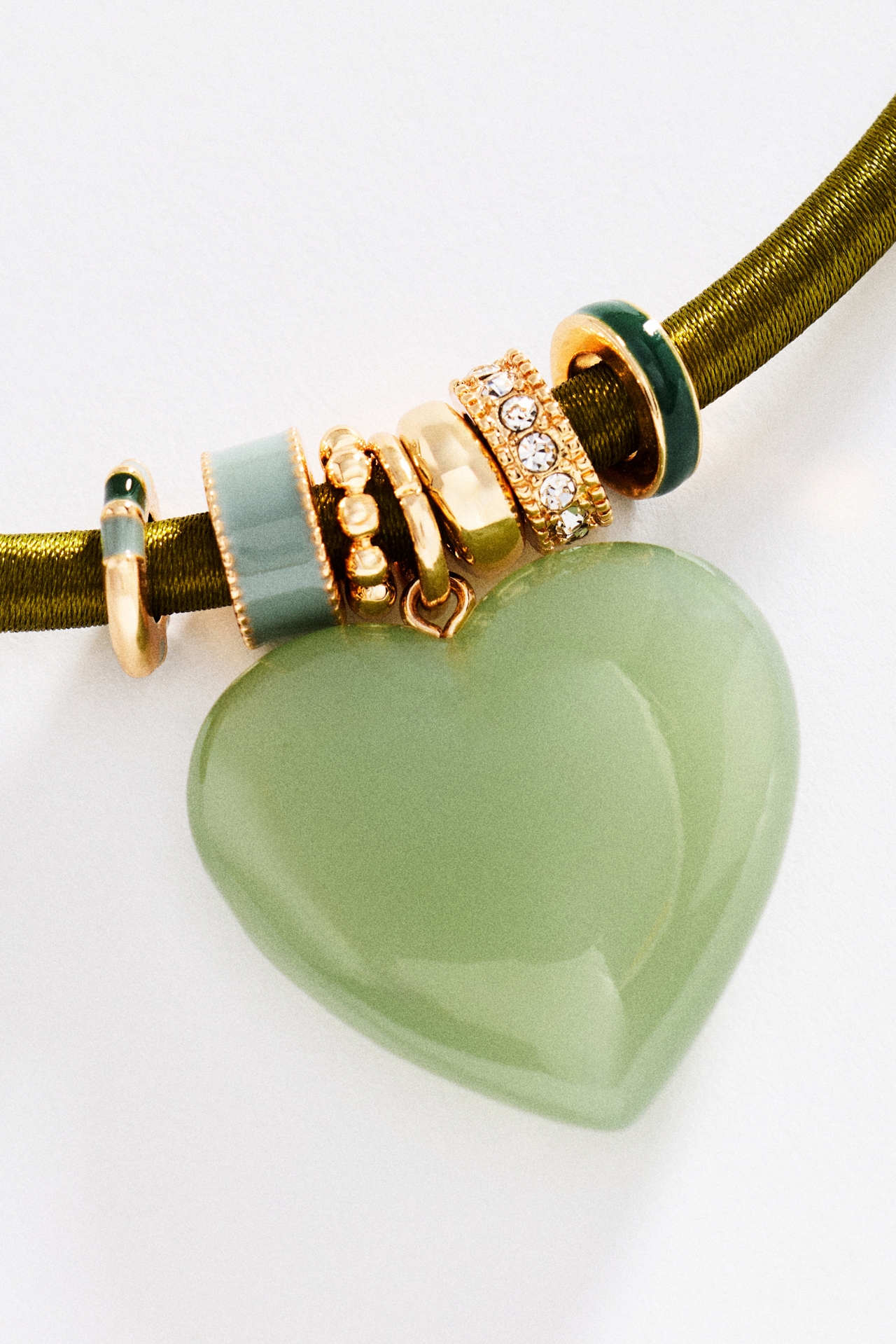 Stone Heart Pendant Corded Necklace